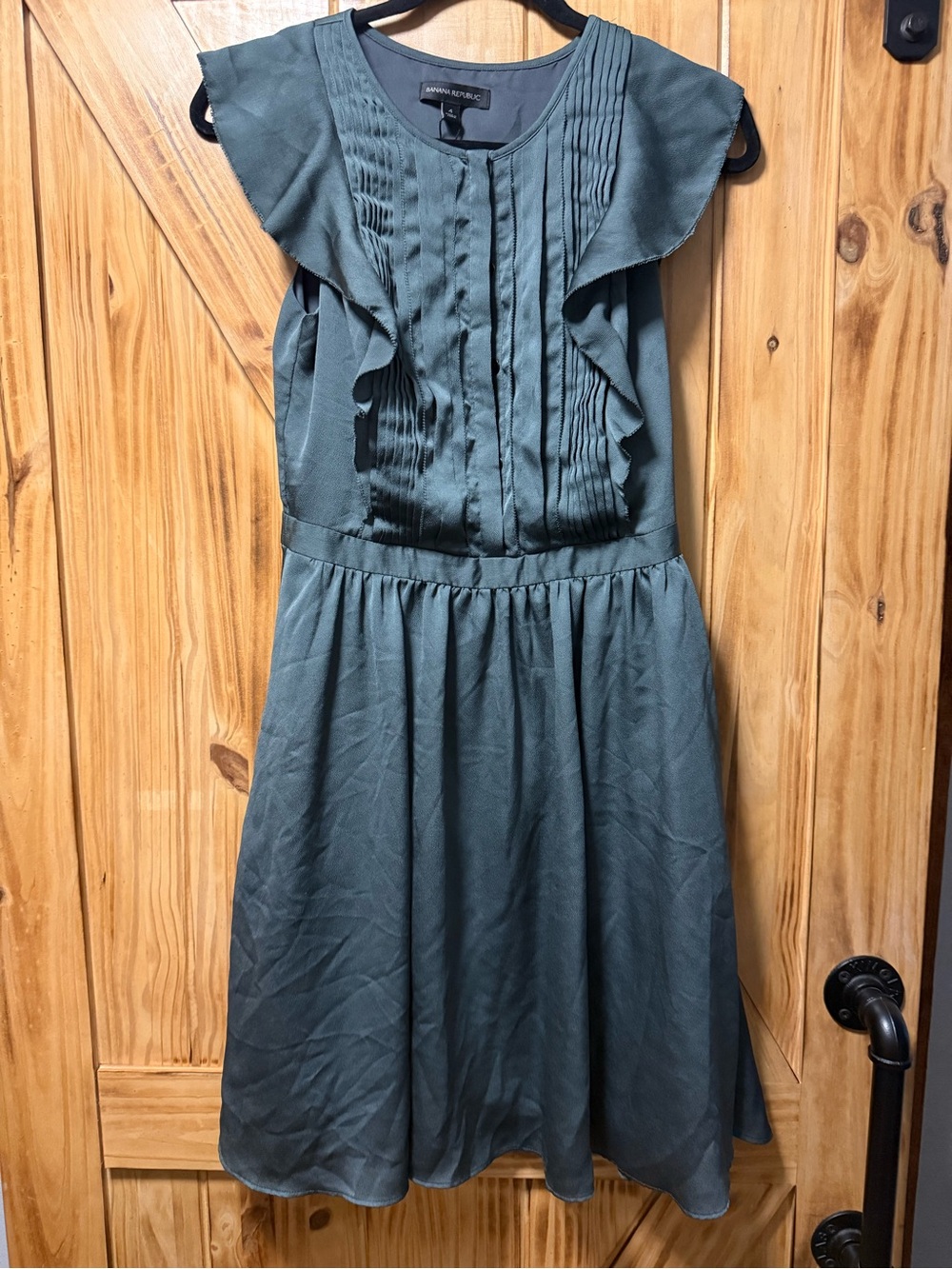 Banana Republic Teal Gray Ruffle Pintuck Midi Dress